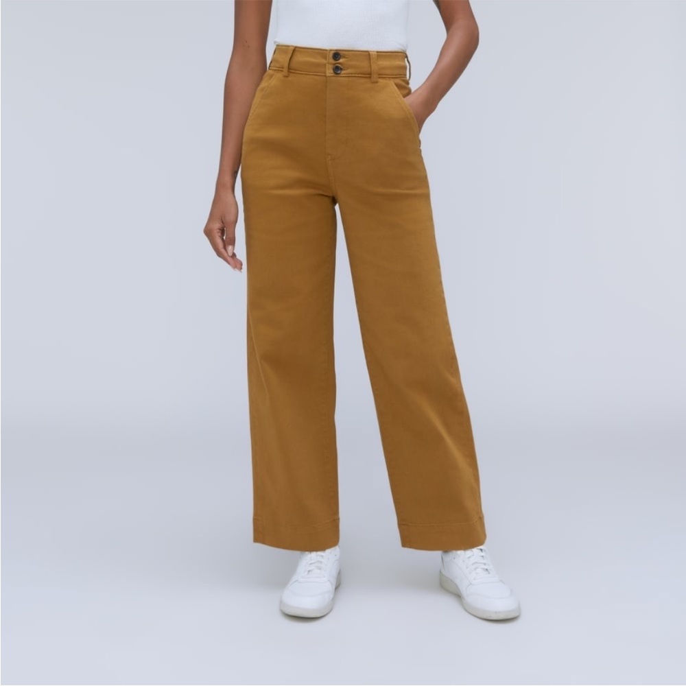 Everlane Organic Cotton Wide Leg High Rise Pants in Tapenade F-BTM-CTN-CRP-WD3 0
